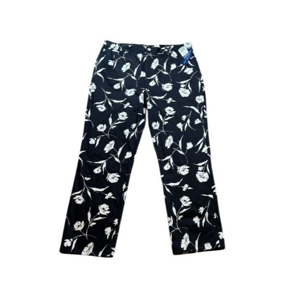 Chaps Ralph Lauren Pants Womens Size 16 Black & White Floral Pants Stretch Plus